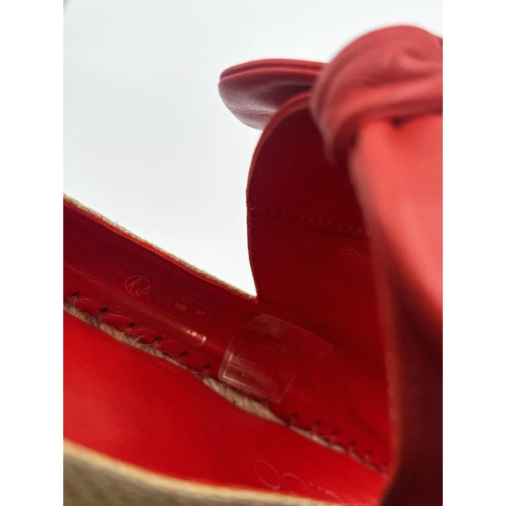 Jimmy Choo Reka Red Leather Bow and Raffia espadrille Slides EU 37 Made In Spain